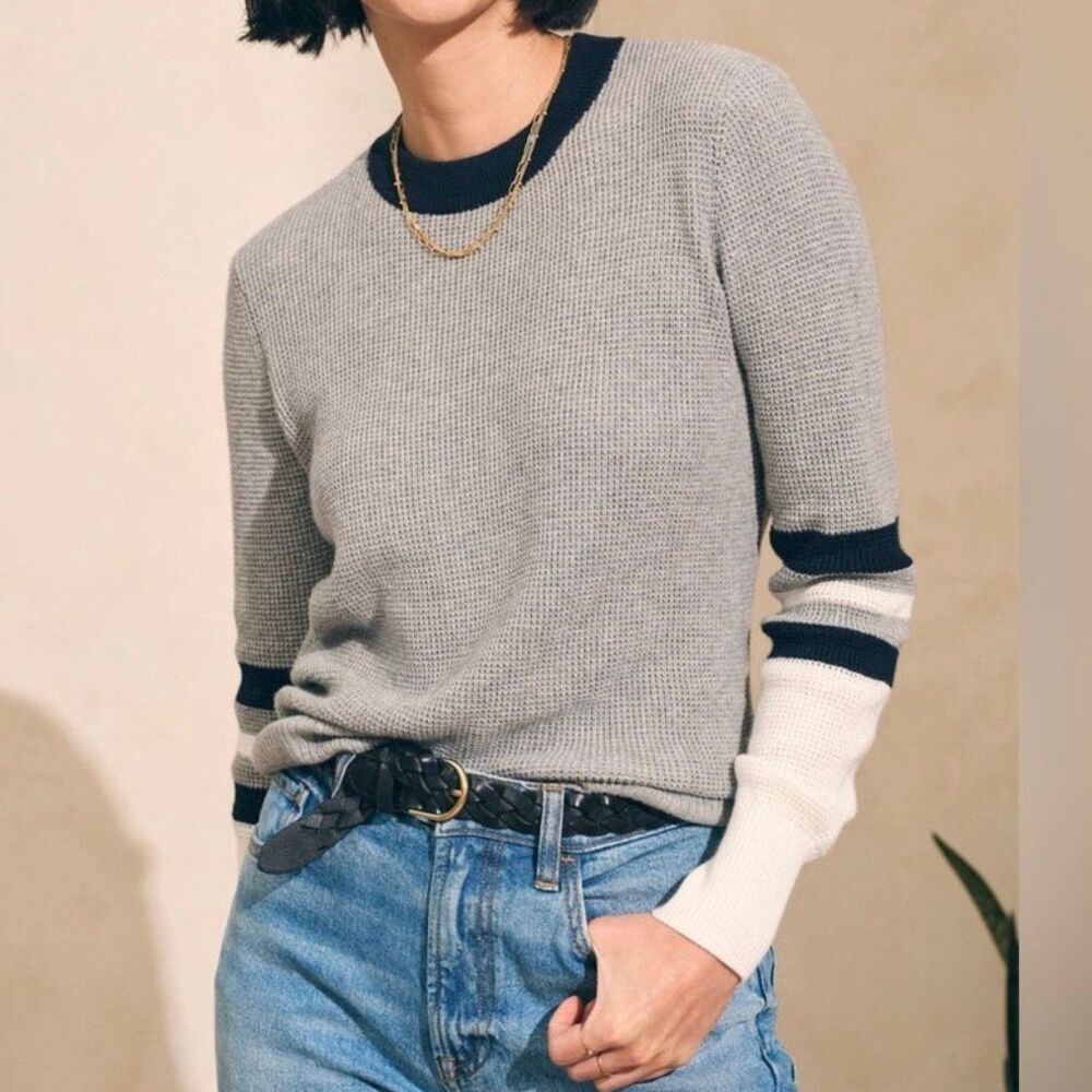 Faherty Throwback Waffle Knit Crewneck Sweater M
